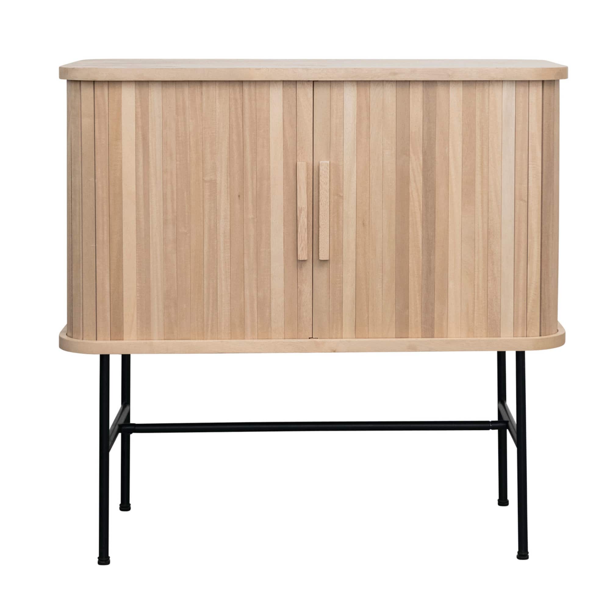 Hello Honey® 3ft. Natural Wood & Black Metal Cabinet with Sliding Doors